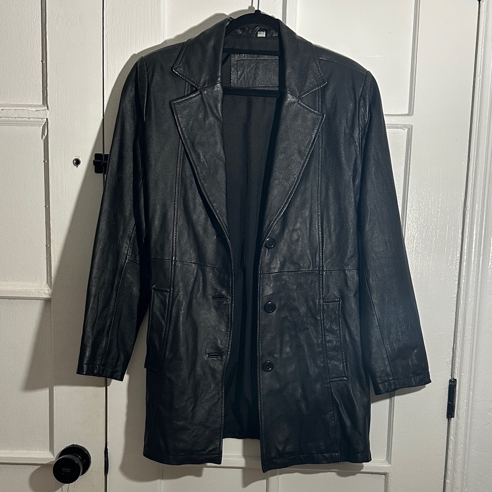 KIT vintage Black Leather Blazer Jacket UK 10 EU 36 US size S